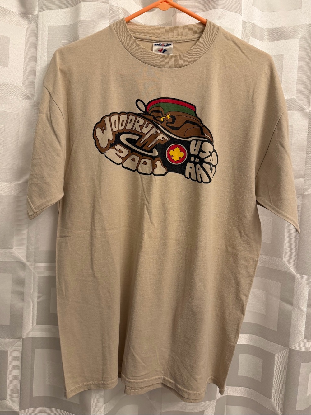 Men’s Boy Scouts BSA Woodruff reserve vintage khaki t shirt size large 2001